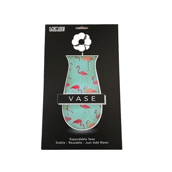 Modgy Expandable  Reusable Flower Vase - Flamingo Pattern 10.7” x 6.75” - Picture 1 of 3